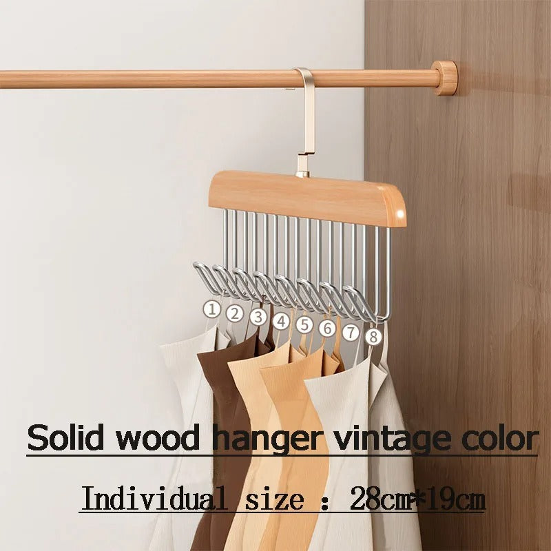8 Hooks Multi-Function Wooden Caps, Belts & Tie Hanger – Strong No-Trace Storage Rack