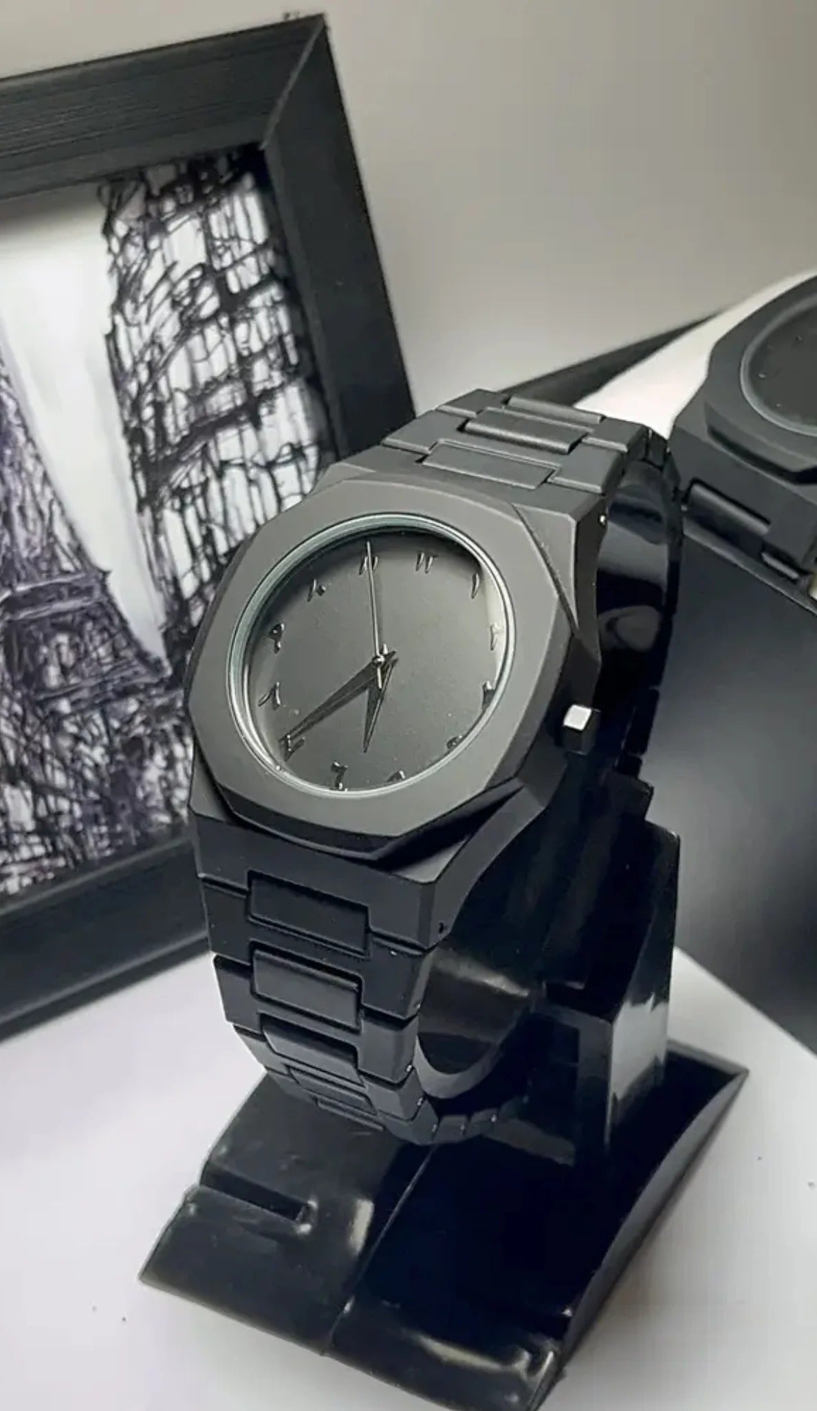 Couple Black AURA Quartz Watch Set – Matching His & Her All-Black Wrist Watches