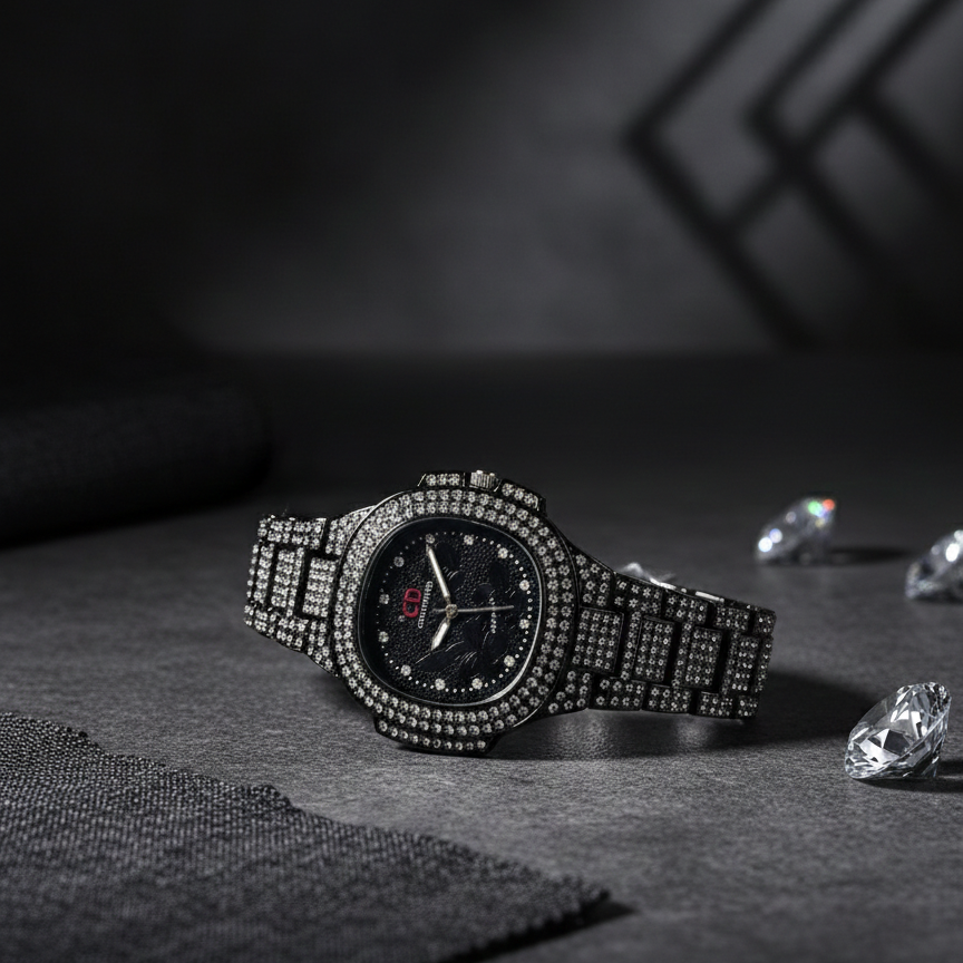 Two-Toned Iced Out Quartz Women’s Watch – Luxury Sparkling Fashion Watch (Without Box)