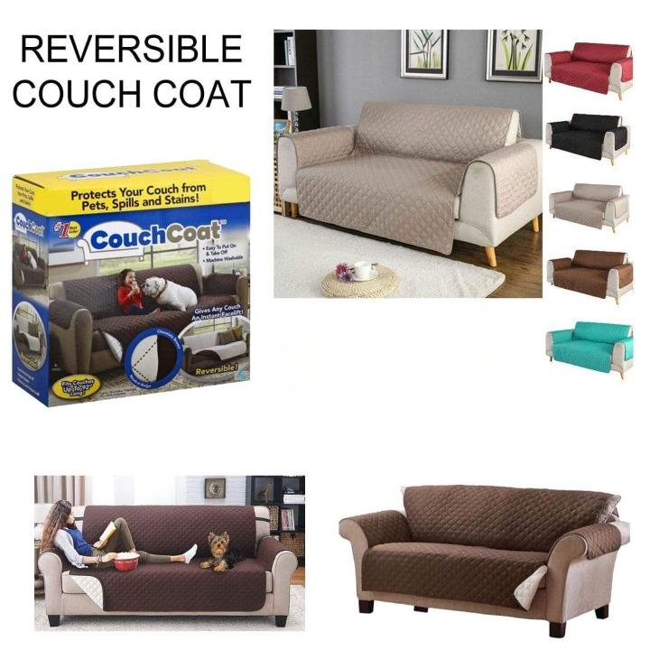 Double Sofa Cover – Reversible & Washable Couch Sofa Coat Cover (Brown)