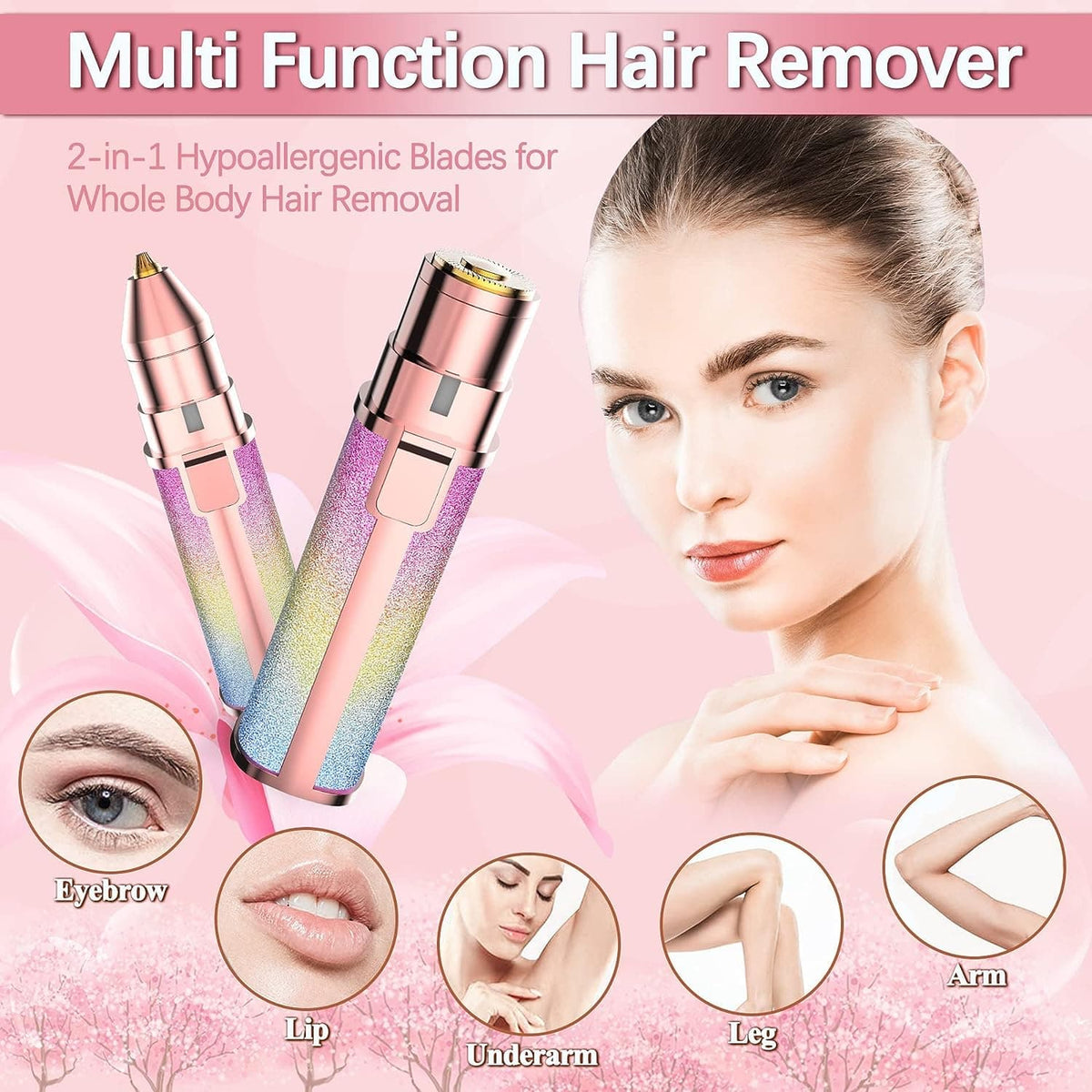 Rechargeable 2-in-1 Eyebrow Trimmer & Facial Hair Remover for Women– USB Charging, Painless & Portable